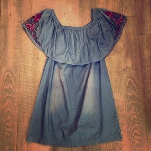 Blue Chambray Off-The-Shoulder Dress